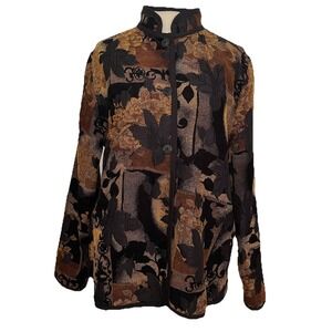 Coldwater Creek Floral Jacquard Button-Front Jacket in Black and Brown